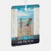 Rustic Blue White Beach Wood Text Photo Frame メタルオーナメント (正面右)