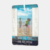 Rustic Blue White Beach Wood Text Photo Frame メタルオーナメント (正面左)