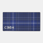 Rustic Blue White & Black Tartan Plaid Monogram デスクマット (正面)