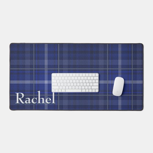Rustic Blue & White Plaid Monogram デスクマット (キーボード&マウス)