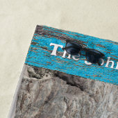 Rustic Blue Wood Family Name Photo ビーチタオル (インサイチュ)