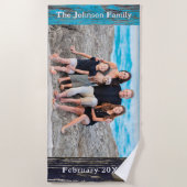 Rustic Blue Wood Family Name Photo ビーチタオル (正面)