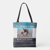 Rustic Blue Wood Family Name Photo Frame トートバッグ (裏面)