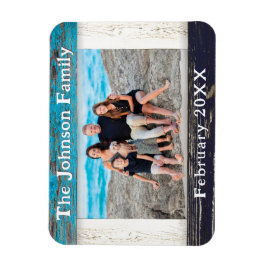 Rustic Blue Wood Family Name Photo Frame マグネット