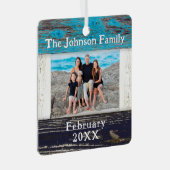 Rustic Blue Wood Family Name Photo Frame メタルオーナメント (正面右)