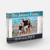 Rustic Blue Wood Frame Family Name  フォトブロック (左)