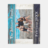 Rustic Blue Wood Frame Family Name  フリースブランケット (正面)