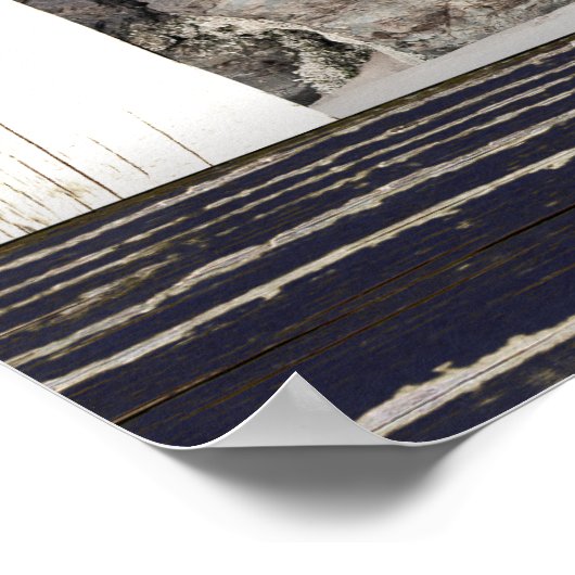 Rustic Blue Wood Frame Family Name Photo ポスター (角)