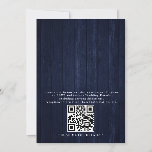 Rustic Blue Wood Lavender Elegant QR Code Wedding 招待状 (裏面)