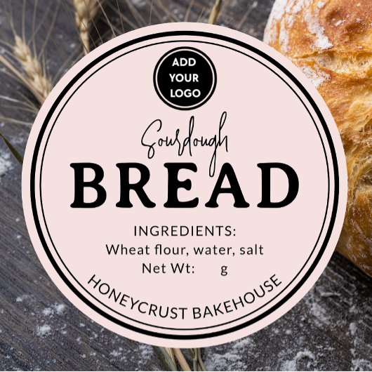 Rustic Blush Bakery Sourdough Bread Label Sticker ラウンドシール