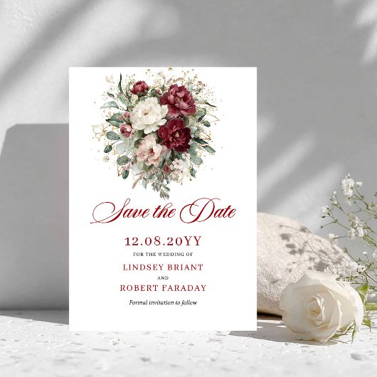 Rustic Blush Burgundy Greenery Save The Date セーブザデート