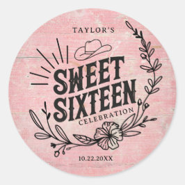 Rustic Blush Cowgirl Floral Sweet Sixteen Sticker ラウンドシール