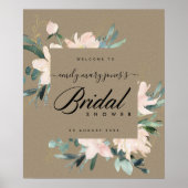 RUSTIC BLUSH FLORAL KRAFT BRIDAL SHOWER WELCOME ポスター (正面)
