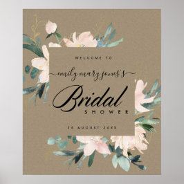 RUSTIC BLUSH FLORAL KRAFT BRIDAL SHOWER WELCOME ポスター
