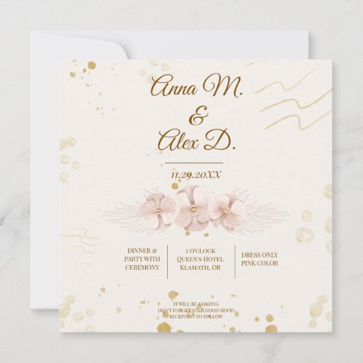 Rustic Blush & Gold Floral Boho Save the Date (裏面)