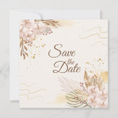 Rustic Blush & Gold Floral Boho Save the Date (正面)