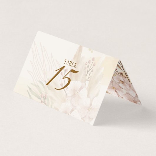 Rustic Blush & Gold Floral Boho Table Card  (正面)