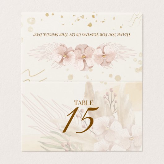 Rustic Blush & Gold Floral Boho Table Card  (外部フラット)