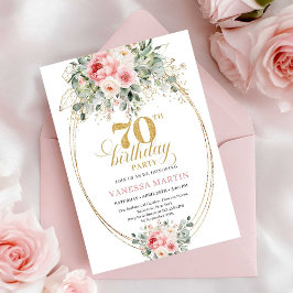 Rustic Blush Gold Template 70th Birthday Invitatio 招待状