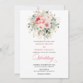 Rustic Blush Peony Gold Frame Wedding Invitation 招待状 (正面)