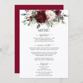 Rustic Blush Pink Burgundy Floral Wedding 5x7 Menu プログラム (正面/裏面)