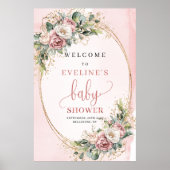 Rustic Blush Pink Floral ベビーシャワーのウェルカムサイン ポスター (正面)