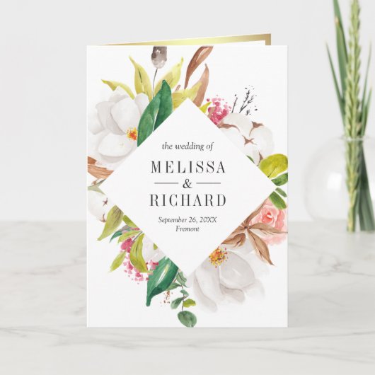 Rustic Blush Pink Floral Gold QR Code Wedding 招待状 (正面)