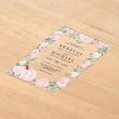 Rustic Blush Pink Floral Pumpkin Wedding アクリル招待状 (レイダウン)