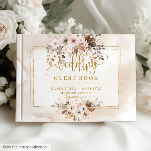 Rustic Blush Pink Gold Autumn Wedding Guest Book ゲストブック