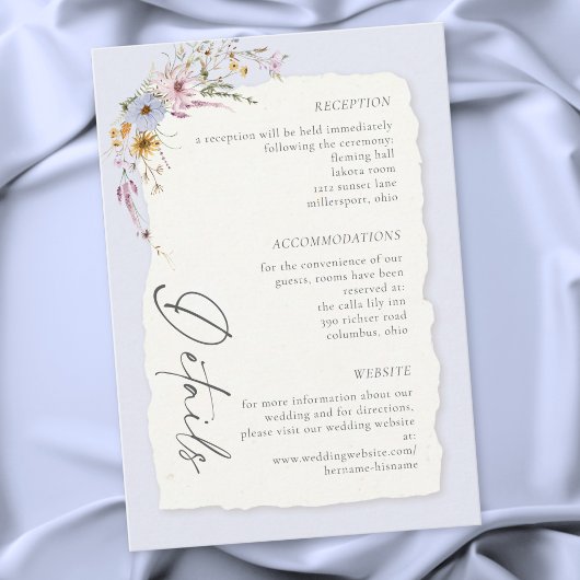 Rustic Blush Pink Romantic Wildflower Wedding エンクロージャーカード