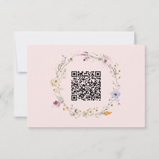 Rustic Blush Pink Romantic Wildflower Wedding QR 出欠カード (裏面)