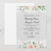 Rustic Blush Pink Watercolor Floral Lace Wedding 招待状 (正面/裏面)