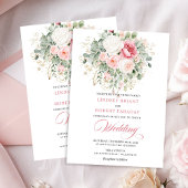 Rustic Blush Rose Greenery Gold Wedding Invitation 招待状
