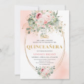 Rustic Blush Roses Eucalyptus Quinceañera Invite 招待状 (正面)