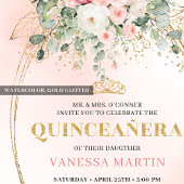 Rustic Blush Roses Eucalyptus Quinceañera Invite 招待状