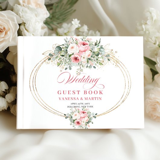 Rustic Blush Roses Eucalyptus Wedding Guest Book ゲストブック