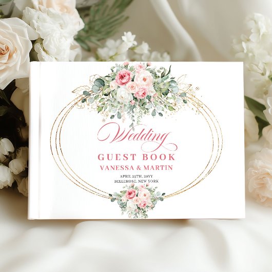 Rustic Blush Roses Greenery Wedding Guest Book ゲストブック