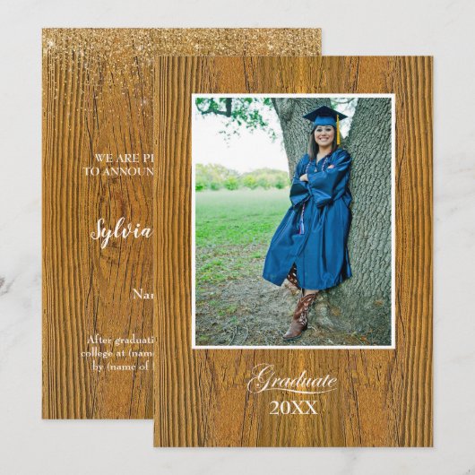 Rustic Board High School Graduation Announcement カード (正面/裏面)