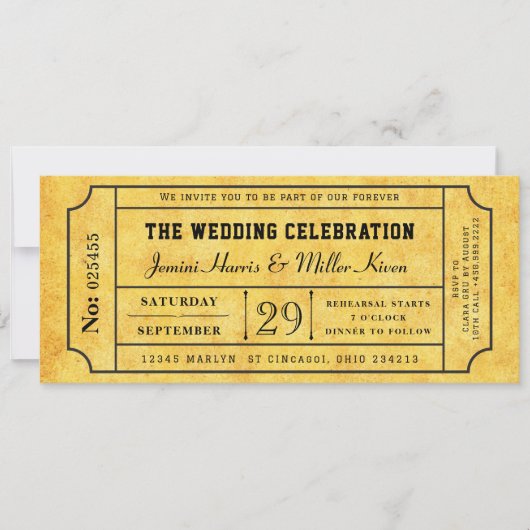 Rustic Boarding Pass Style Wedding Invite 招待状 (正面)