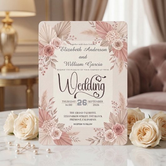 Rustic Bohemian Blush Dusty Rose Wedding 招待状