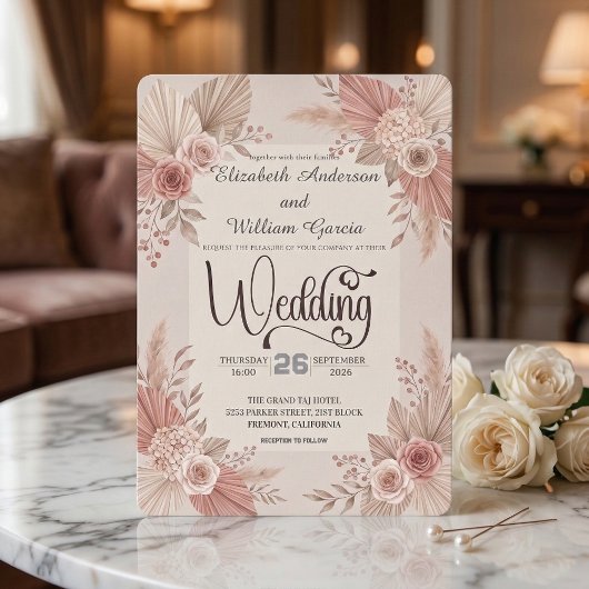 Rustic Bohemian Blush Dusty Rose Wedding 招待状