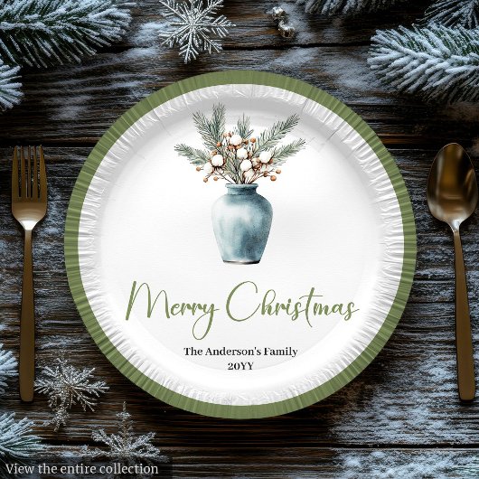 Rustic Bohemian Christmas Bouquet Watercolor Plate ペーパープレート