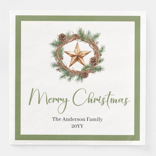 Rustic Bohemian Christmas Wreath with Pine Napkins (正面)