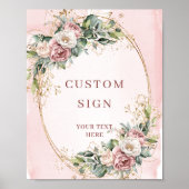 Rustic Bohemian Light Pink Flowers Custom Sign ポスター (正面)