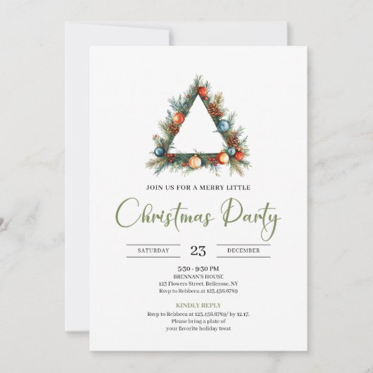 Rustic Bohemian Pine Wreath Holiday Dinner Card 招待状 (正面)
