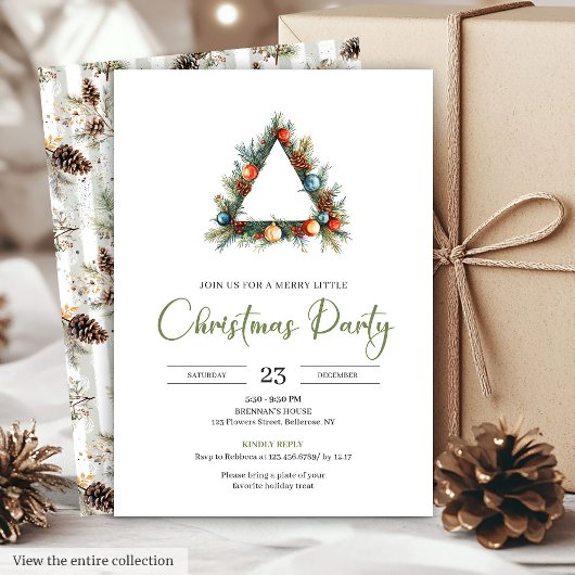 Rustic Bohemian Pine Wreath Holiday Dinner Card 招待状