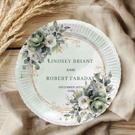 Rustic Boho グリーンとゴールドの結婚式用紙皿 ペーパープレート