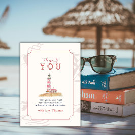Rustic Boho Ahoy Nautical Lighthouse Baby Shower サンキューカード