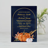 Rustic Boho Arch Pumpkin Photo Navy Wedding Gold 箔招待状 (立ち正面)