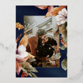 Rustic Boho Arch Pumpkin Photo Navy Wedding Gold 箔招待状 (裏面)